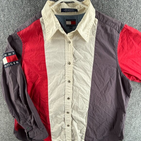 VTG Tommy Hilfiger Women Colorblock Button Up Shirt Size 14 Colorful Y2K 90s - Picture 1 of 16